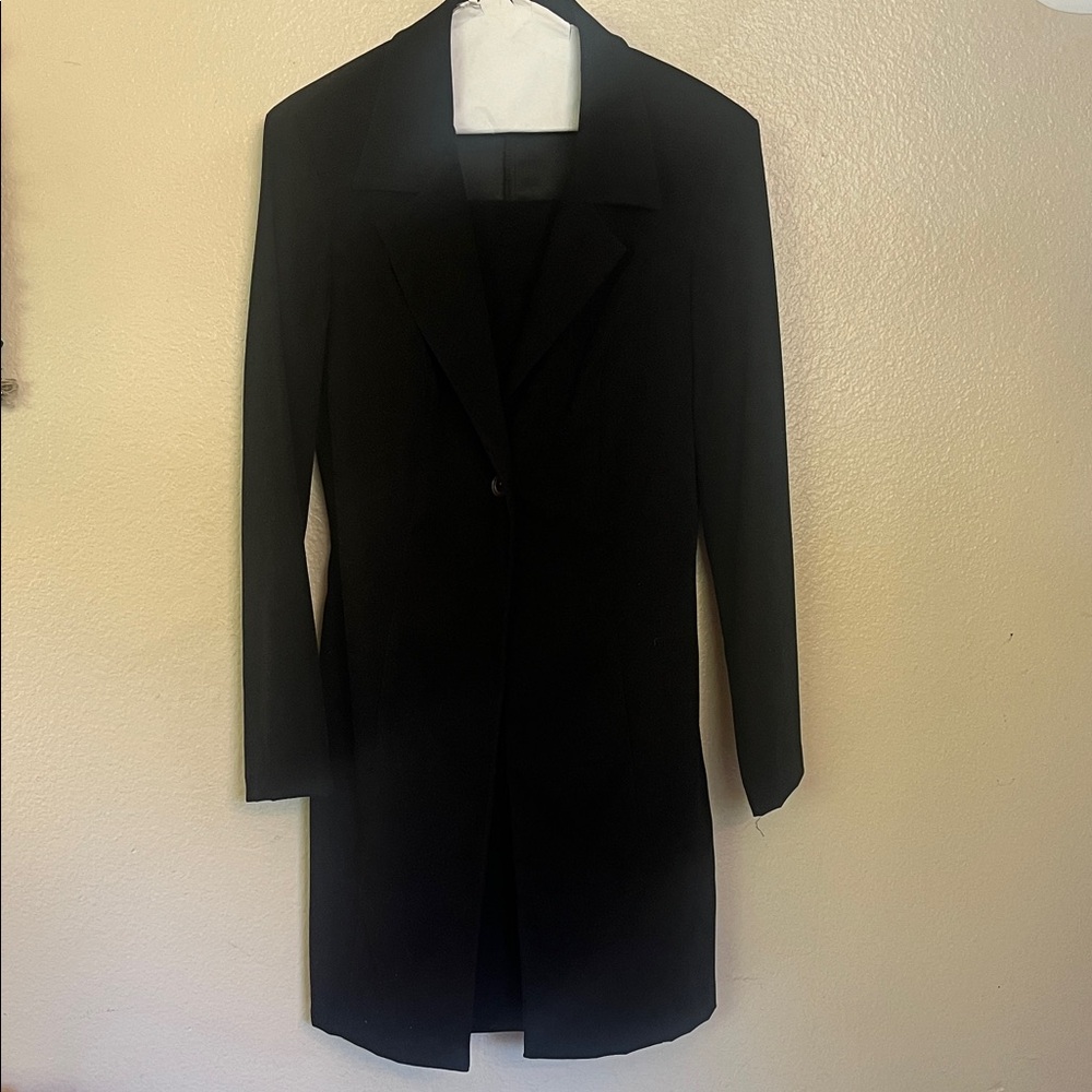 Vintage City Triangles Black Blazer over Coat & Spaghetti Strap Dress 9 Velvet